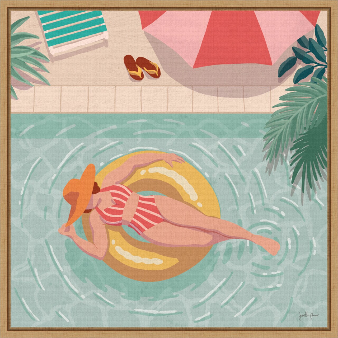 Beach Babes II by Janelle Penner 16-in. W x 16-in. H. Canvas Wall Art Print Framed in Natural